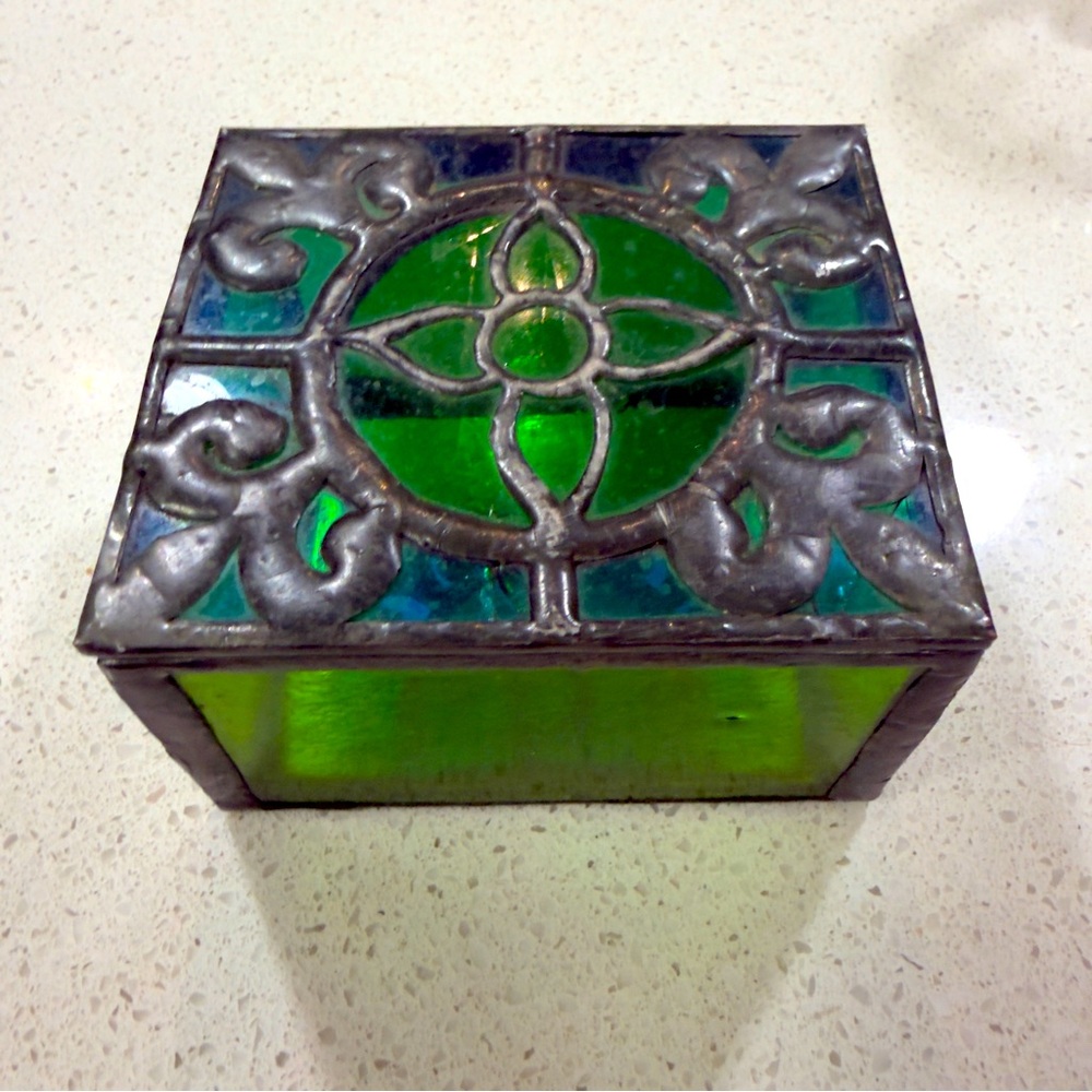 Vintage stained glass jewelry box